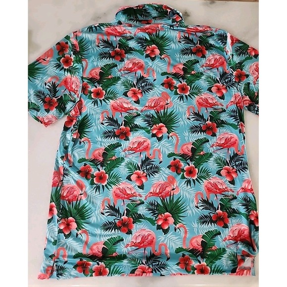 2/Yatta Golf Polos Tropical Pink Flamingo + Fall Leaves Stretch Performance XL - Picture 7 of 16